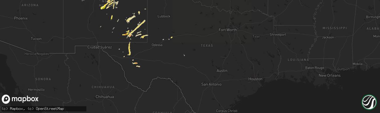 Hail map in Texas on May 23, 2014