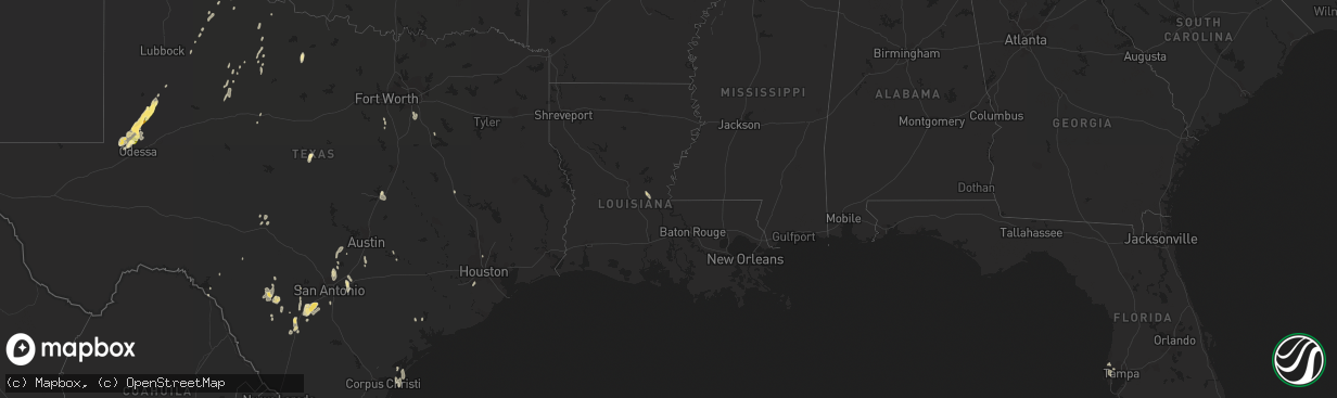 Hail map in Louisiana on May 23, 2015