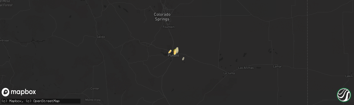 Hail map in Pueblo, CO on May 23, 2015