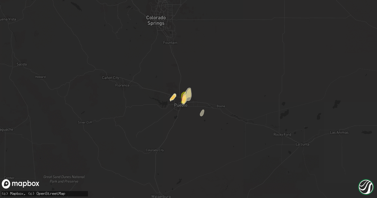 Hail map in Pueblo, CO on May 23, 2015