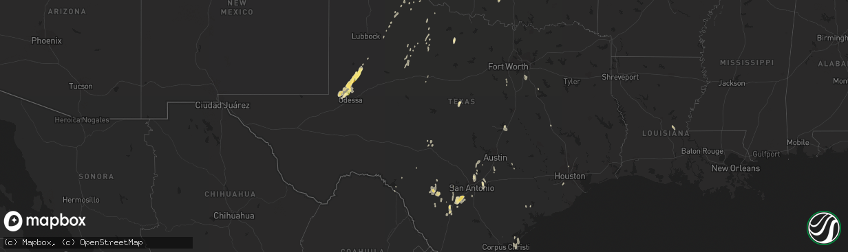 Hail map in Texas on May 23, 2015