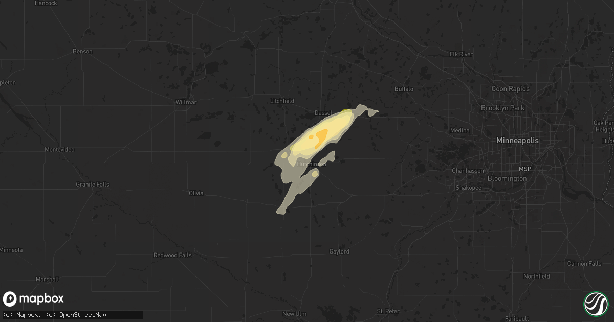 Hail map in Hutchinson, MN on May 23, 2016