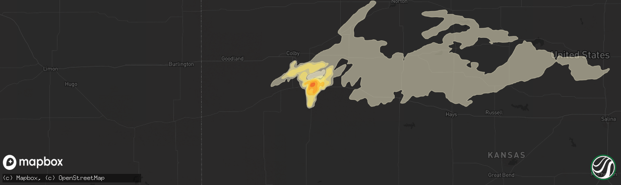 Hail map in Oakley, KS on May 23, 2016