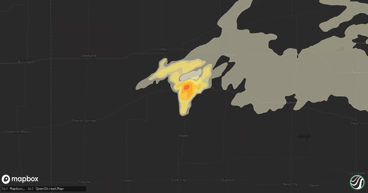 Hail map in Oakley, KS on May 23, 2016