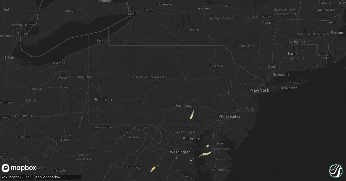 Hail map in Pennsylvania on May 23, 2016