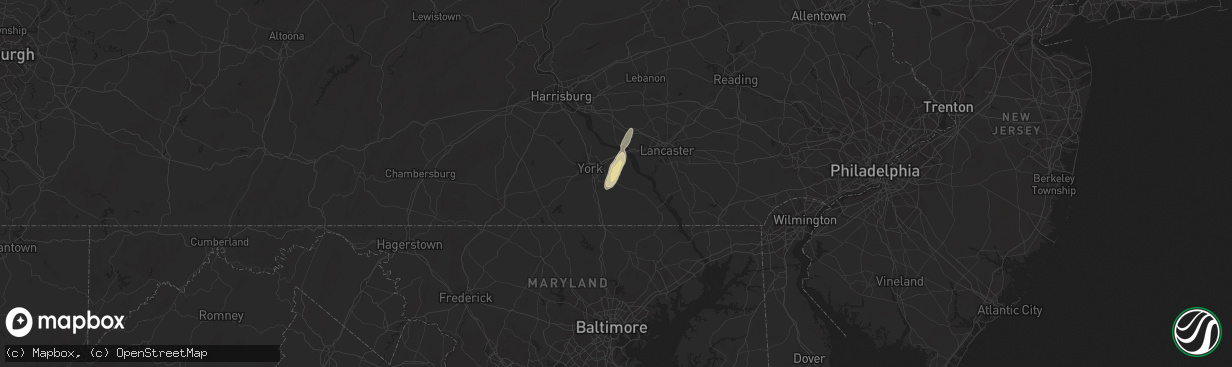 Hail map in Red Lion, PA on May 23, 2016