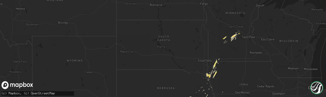 Hail map in South Dakota on May 23, 2016