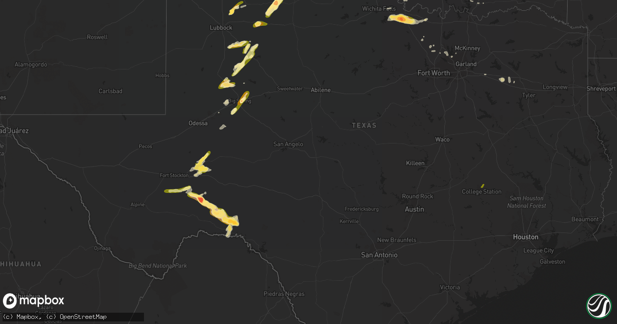 Hail map in Texas on May 23, 2016