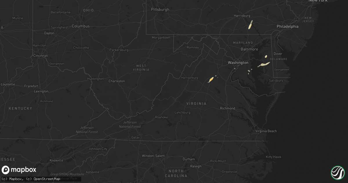 Hail map in Virginia on May 23, 2016