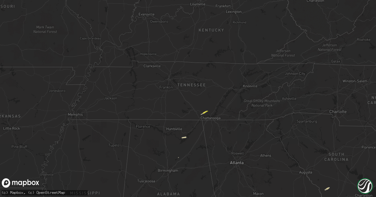 Hail map in Tennessee on May 23, 2017