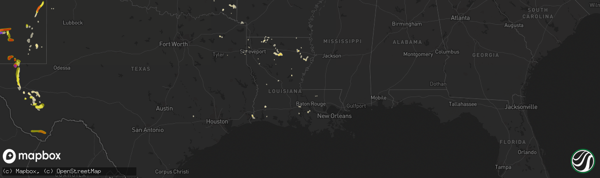 Hail map in Louisiana on May 23, 2018