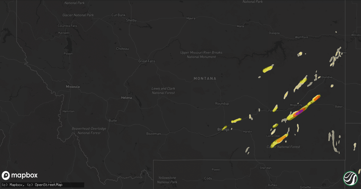 Hail map in Montana on May 23, 2018