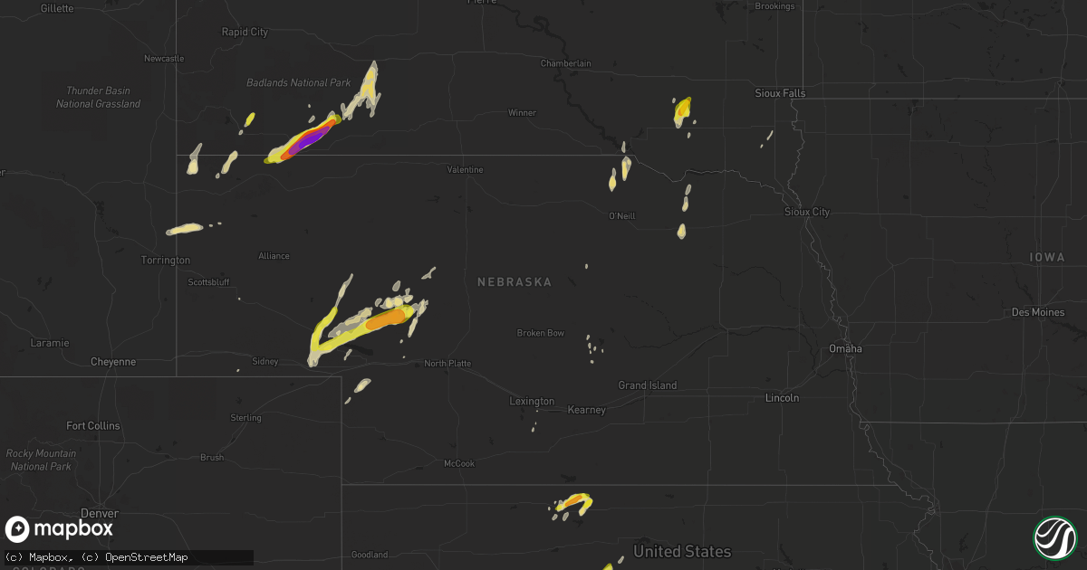 Hail map in Nebraska on May 23, 2018