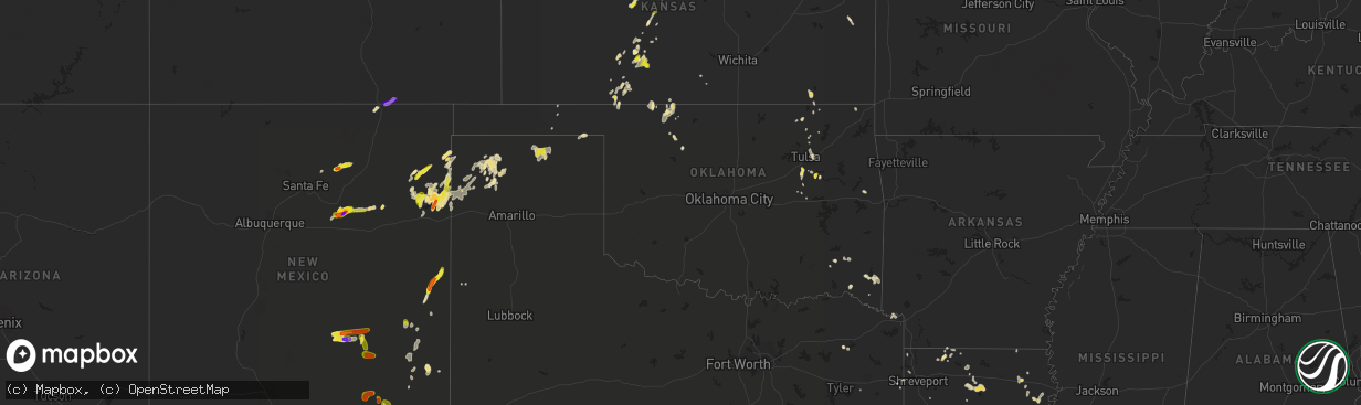 Hail map in Oklahoma on May 23, 2018