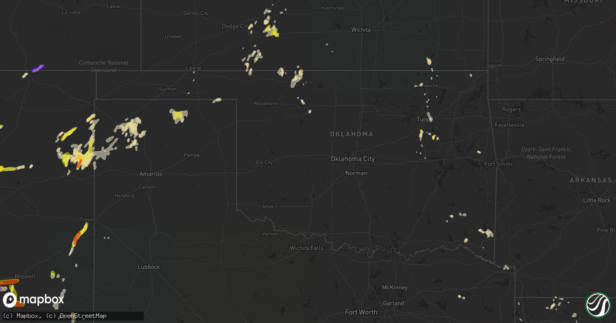 Hail map in Oklahoma on May 23, 2018