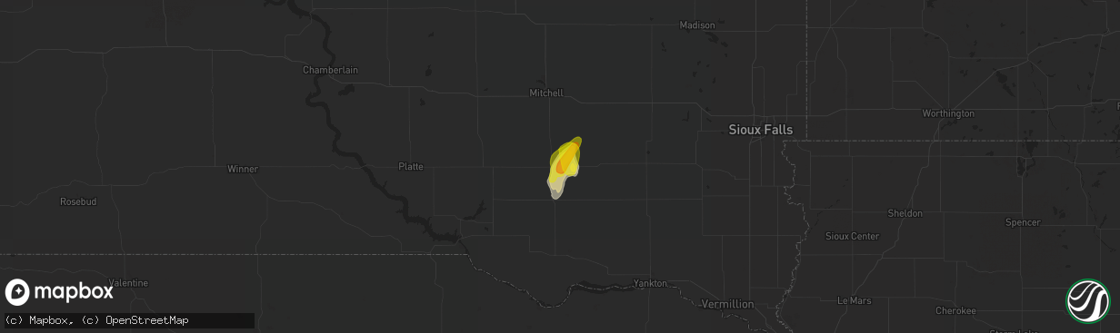 Hail map in Parkston, SD on May 23, 2018