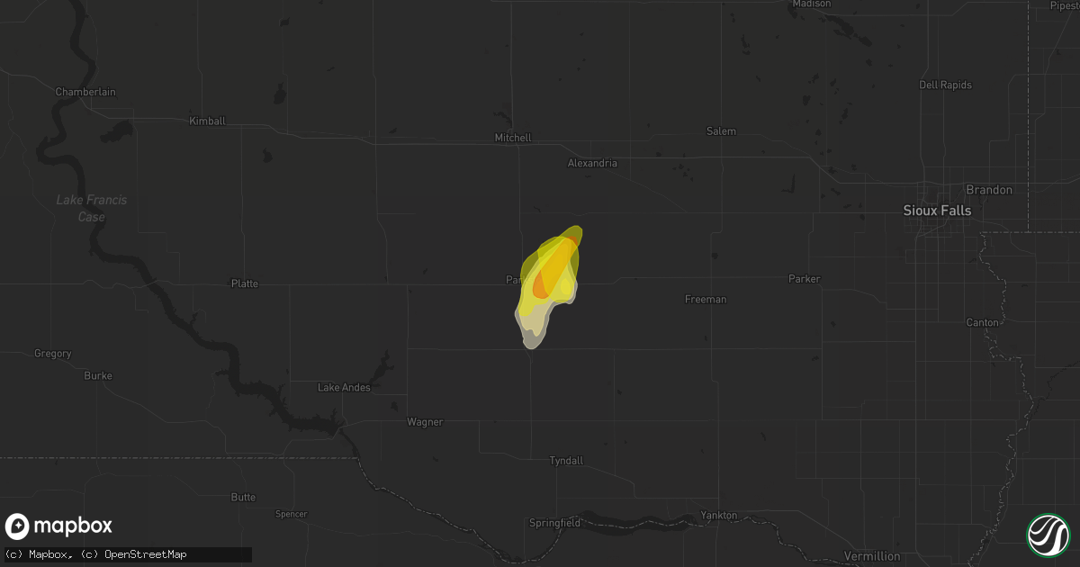 Hail map in Parkston, SD on May 23, 2018