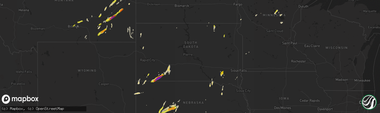 Hail map in South Dakota on May 23, 2018