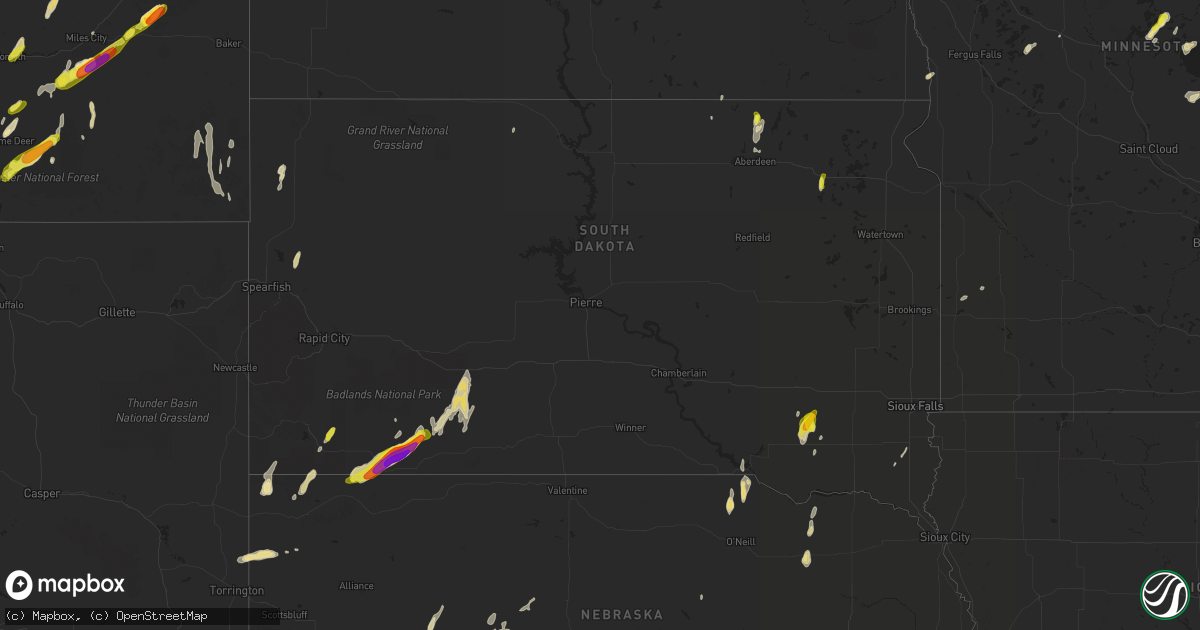 Hail map in South Dakota on May 23, 2018