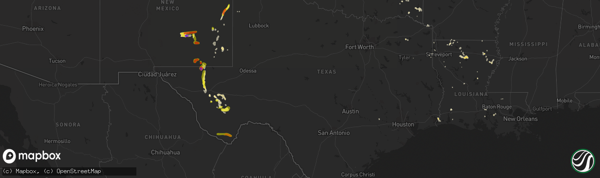 Hail map in Texas on May 23, 2018