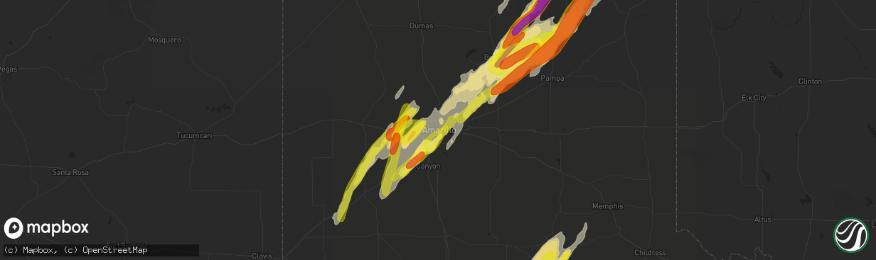 Hail map in Amarillo, TX on May 23, 2019