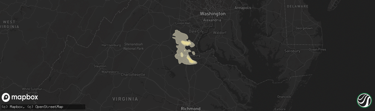 Hail map in Fredericksburg, VA on May 23, 2019