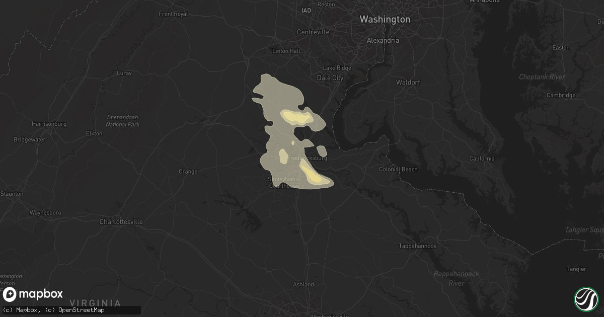 Hail map in Fredericksburg, VA on May 23, 2019