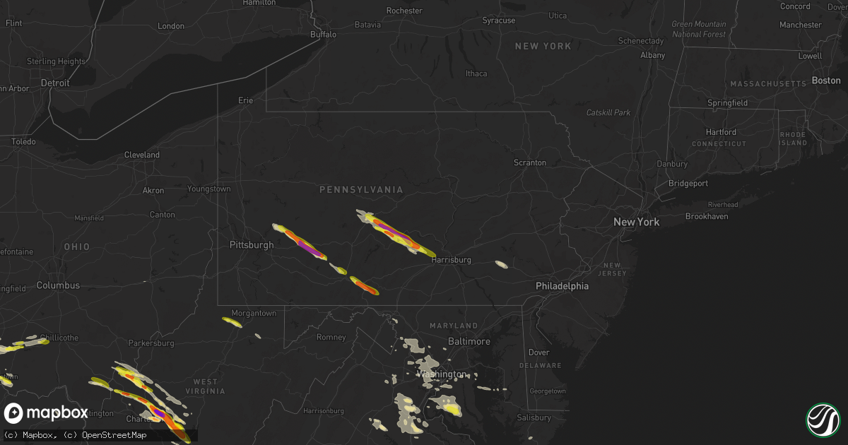 Hail map in Pennsylvania on May 23, 2019