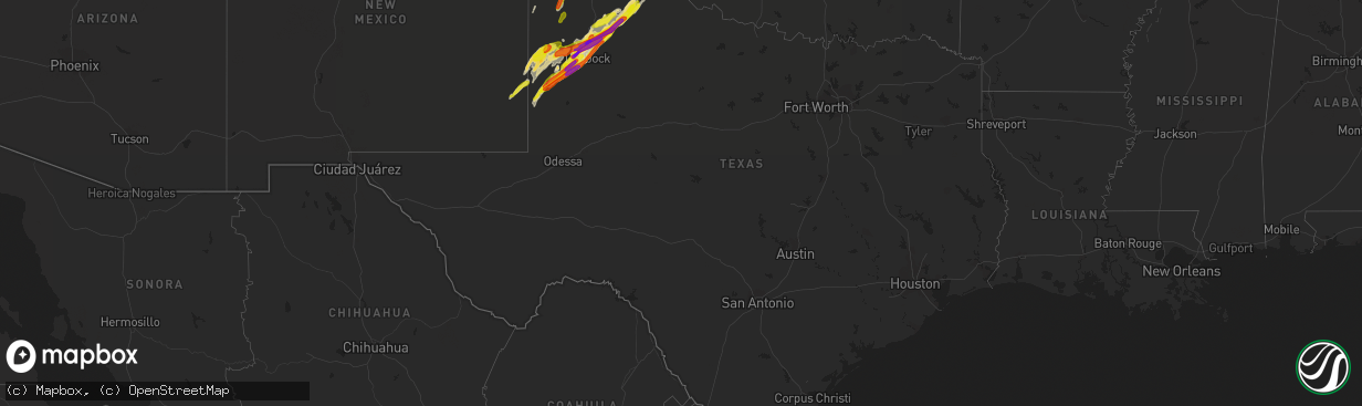 Hail map in Texas on May 23, 2019