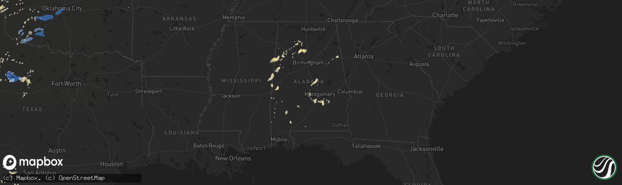 Hail map in Alabama on May 23, 2020