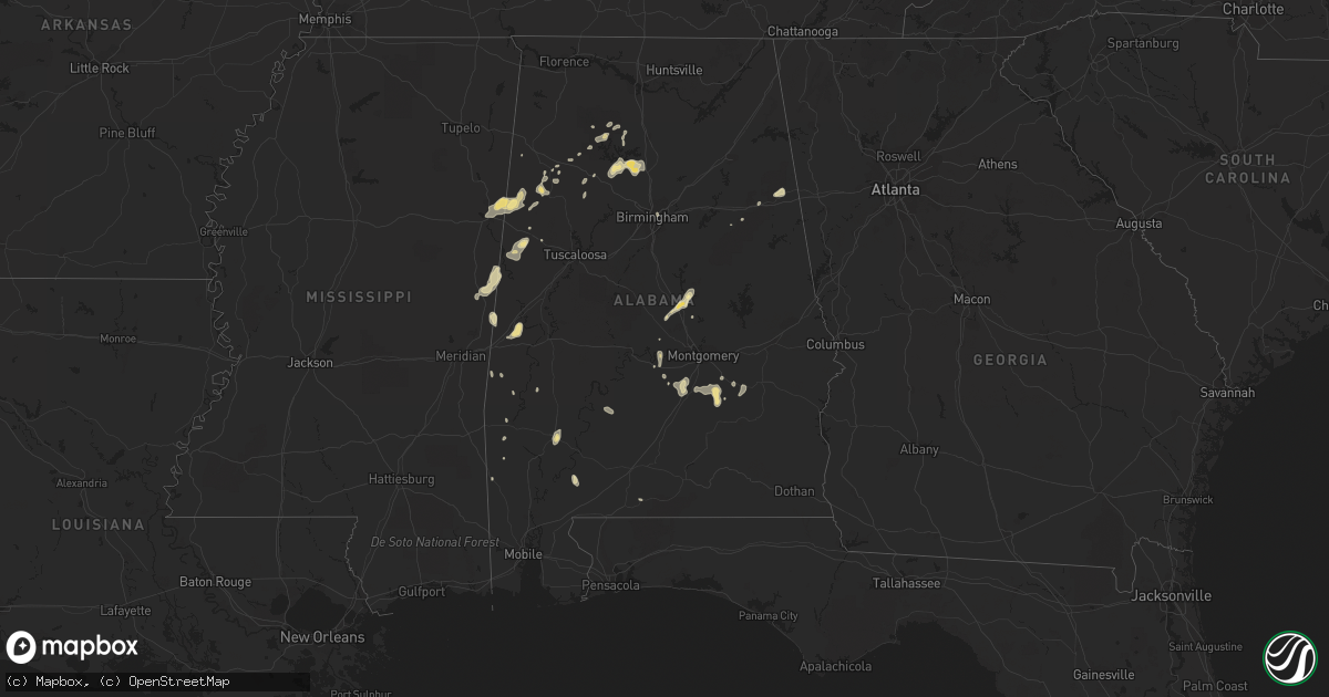 Hail map in Alabama on May 23, 2020