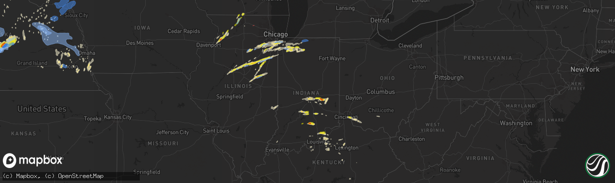 Hail map in Indiana on May 23, 2020