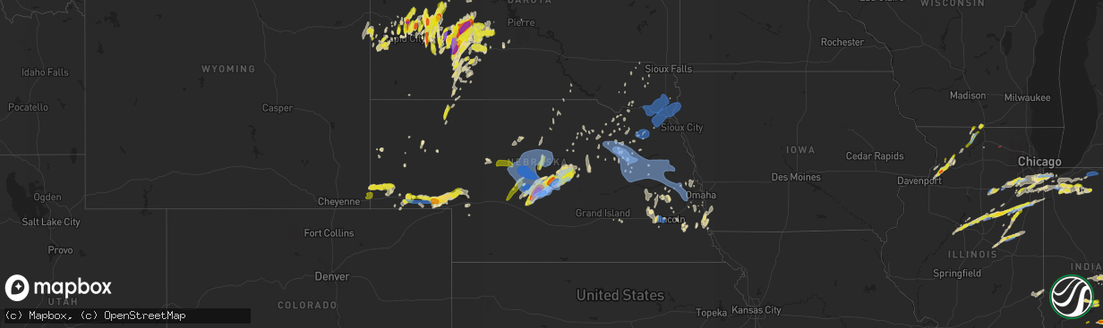 Hail map in Nebraska on May 23, 2020