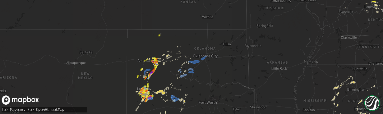 Hail map in Oklahoma on May 23, 2020