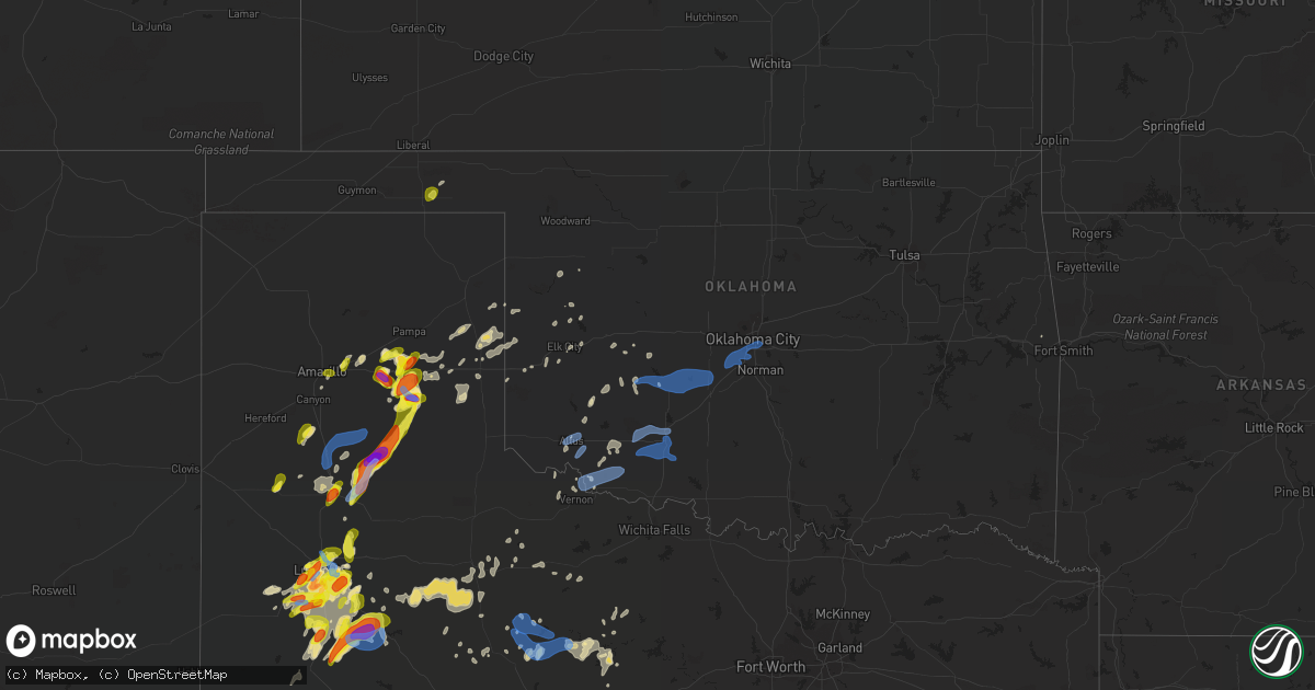 Hail map in Oklahoma on May 23, 2020