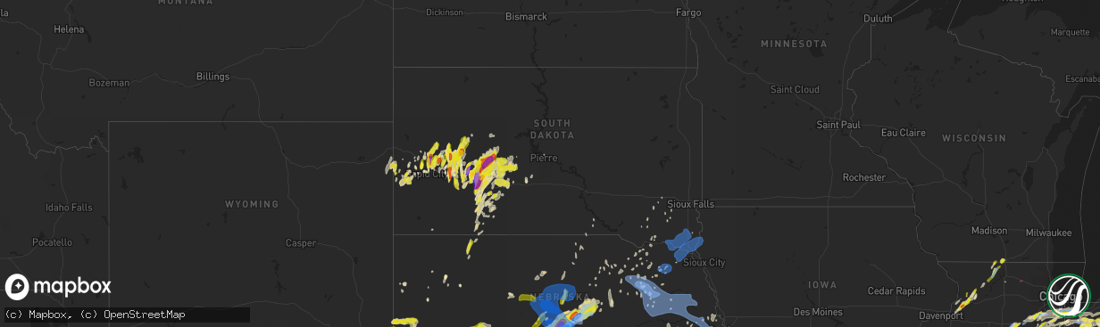 Hail map in South Dakota on May 23, 2020