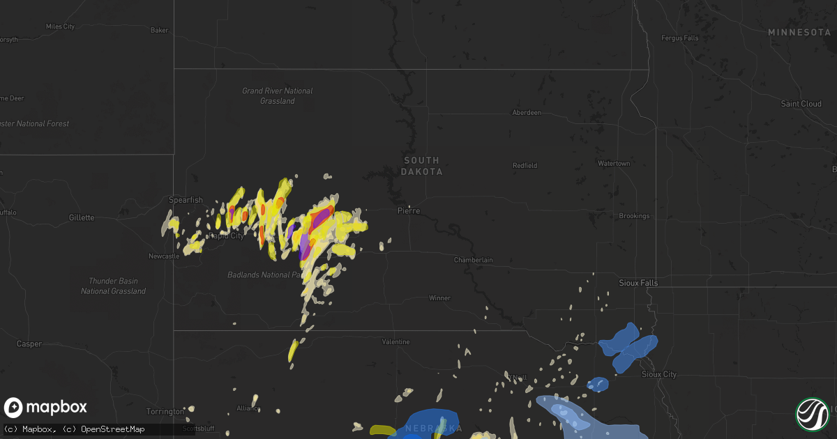 Hail map in South Dakota on May 23, 2020