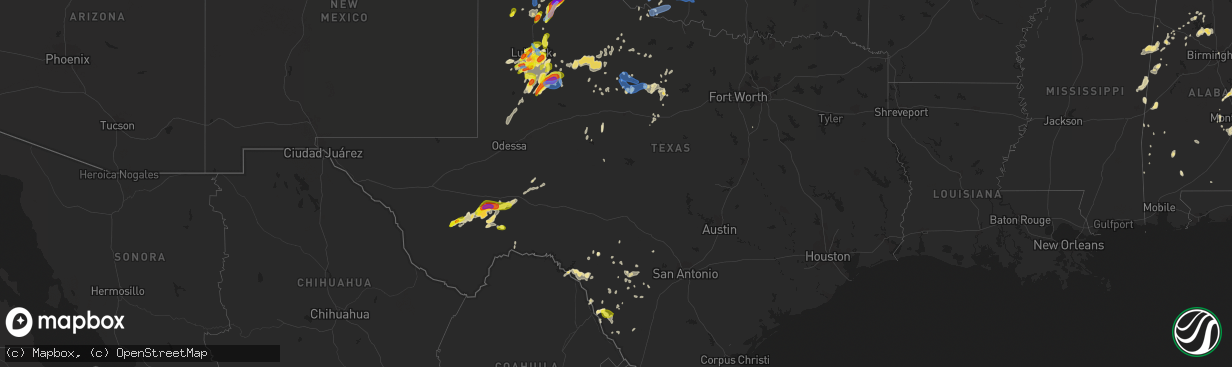 Hail map in Texas on May 23, 2020