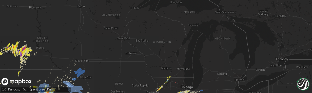 Hail map in Wisconsin on May 23, 2020