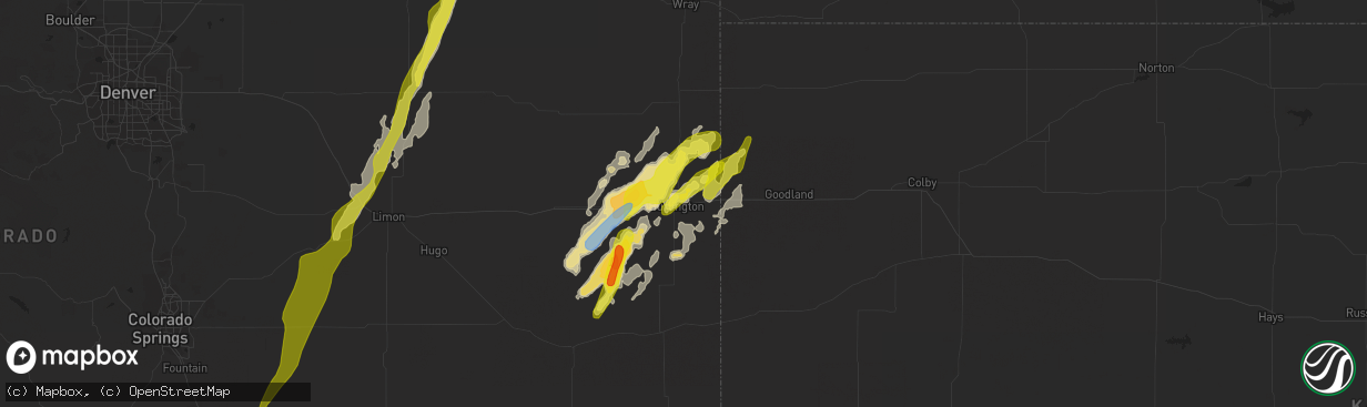 Hail map in Burlington, CO on May 23, 2021