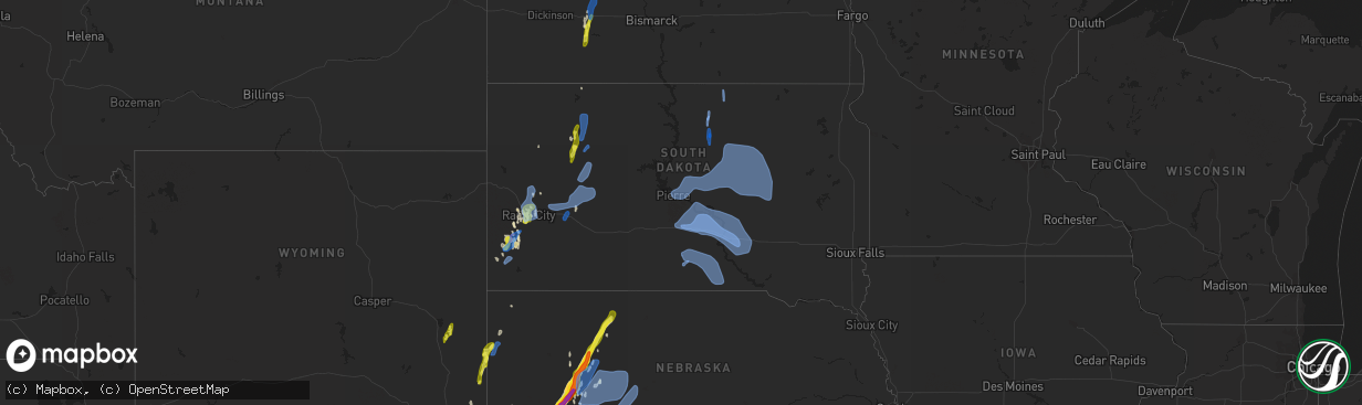 Hail map in South Dakota on May 23, 2021