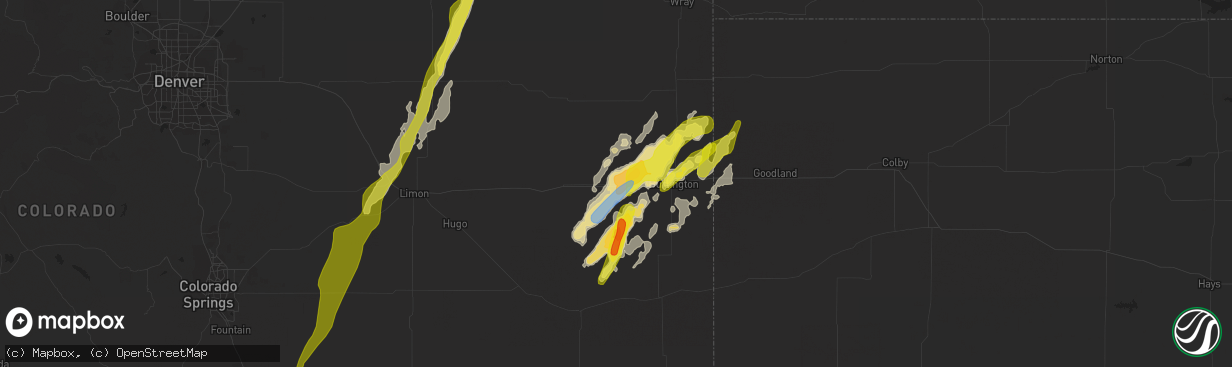 Hail map in Stratton, CO on May 23, 2021