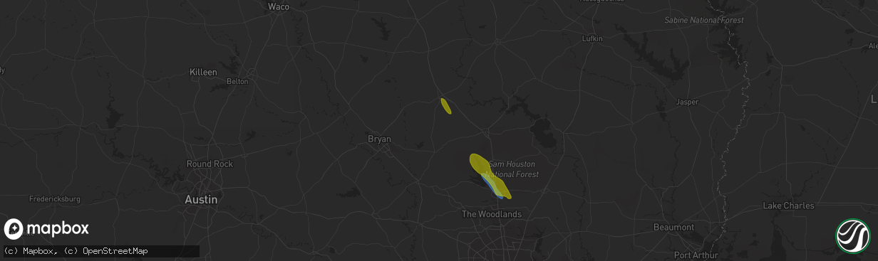 Hail map in Bedias, TX on May 23, 2023