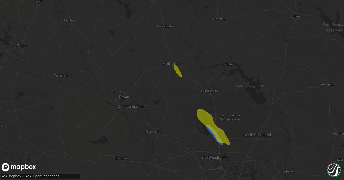 Hail map in Bedias, TX on May 23, 2023