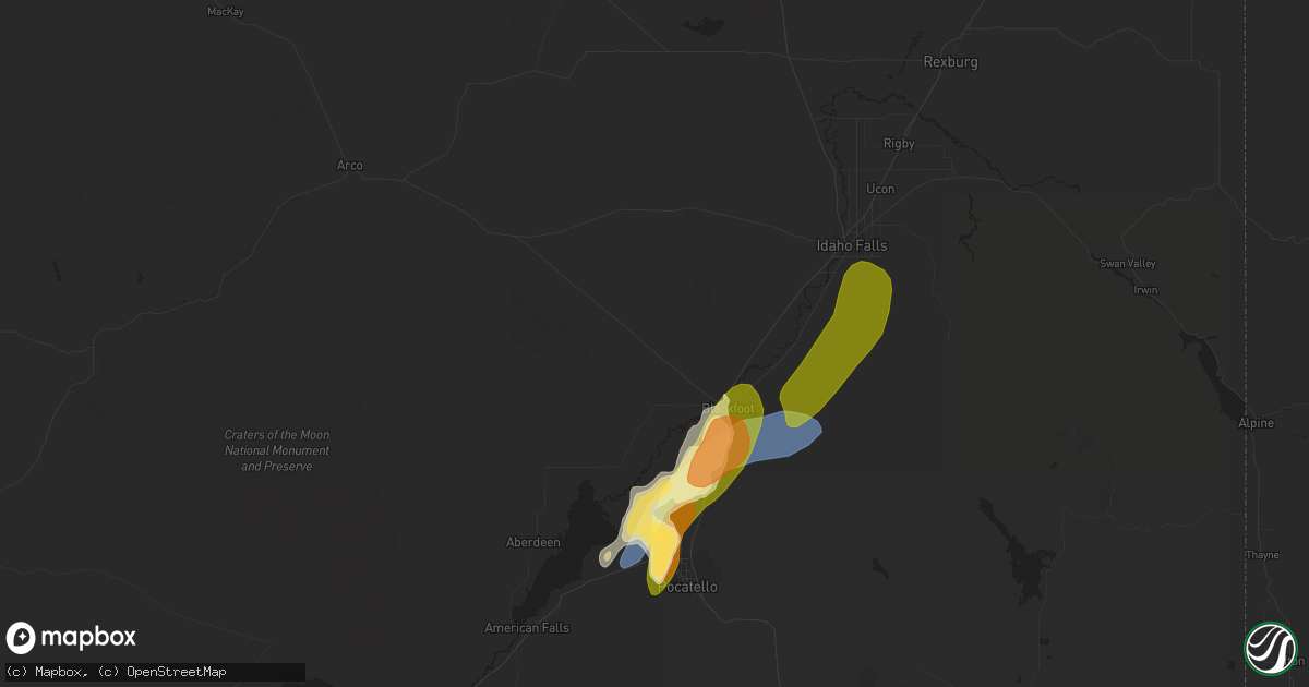 Hail map in Blackfoot, ID on May 23, 2023