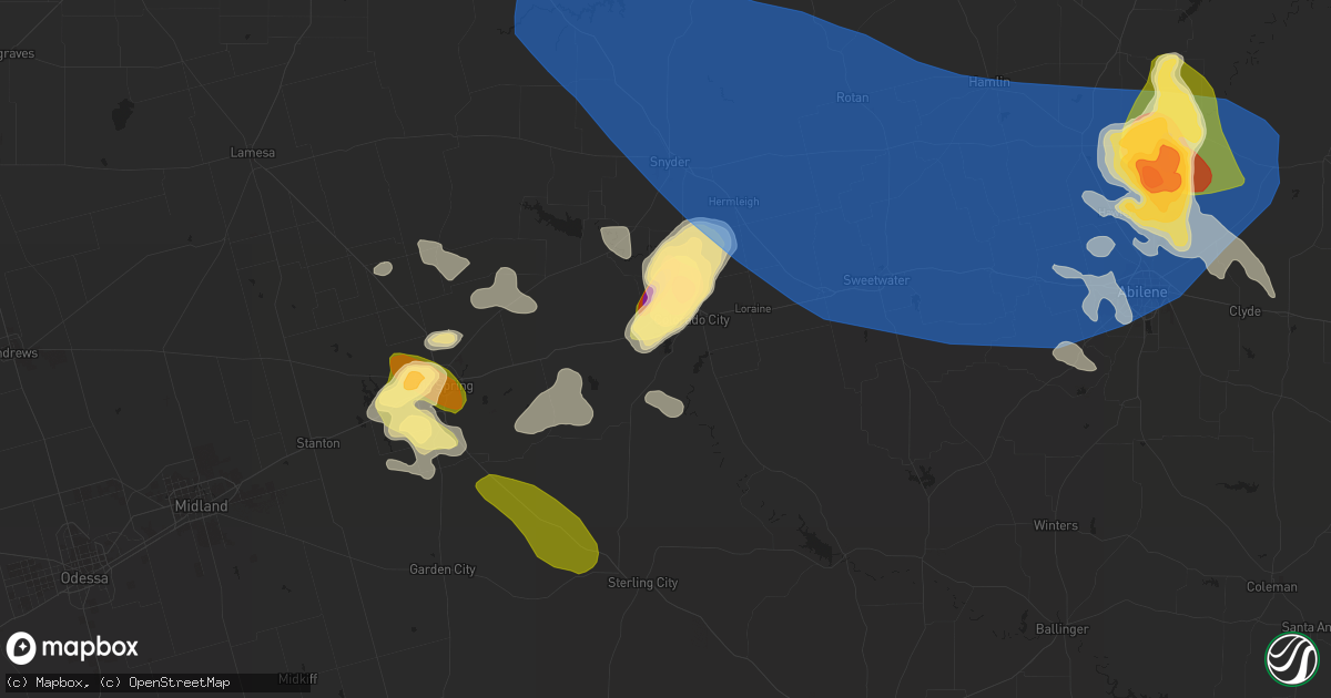 Hail map in Colorado City, TX on May 23, 2023