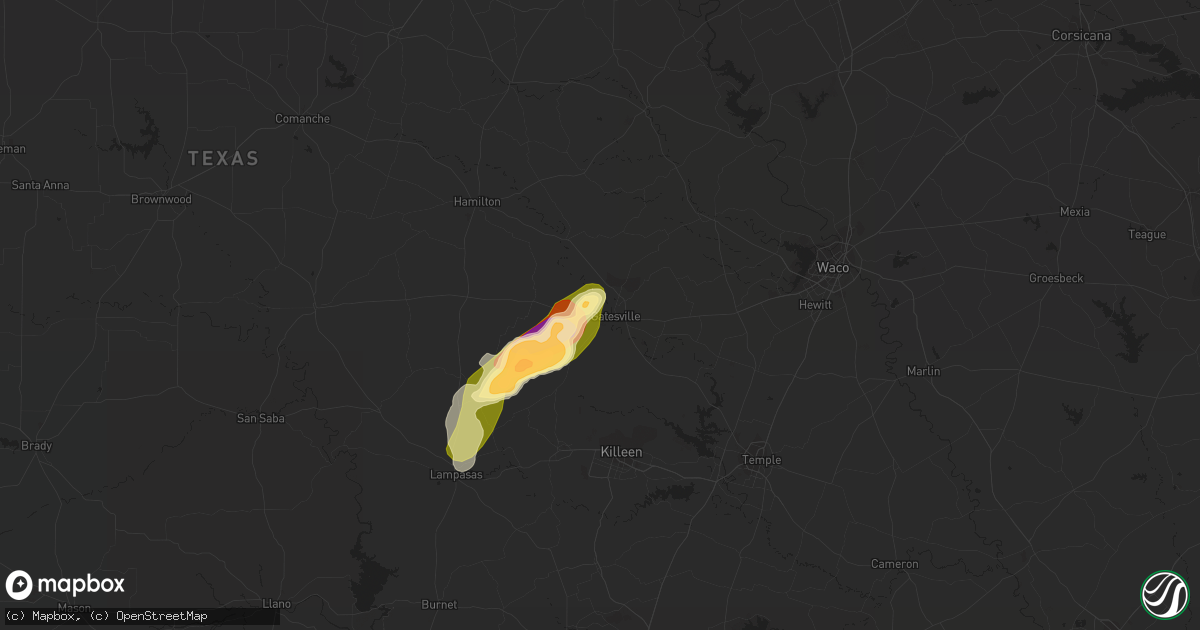 Hail map in Gatesville, TX on May 23, 2023