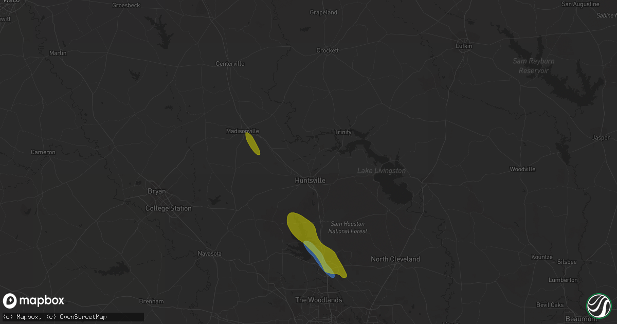 Hail map in Huntsville, TX on May 23, 2023
