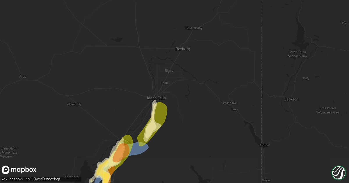 Hail map in Idaho Falls, ID on May 23, 2023
