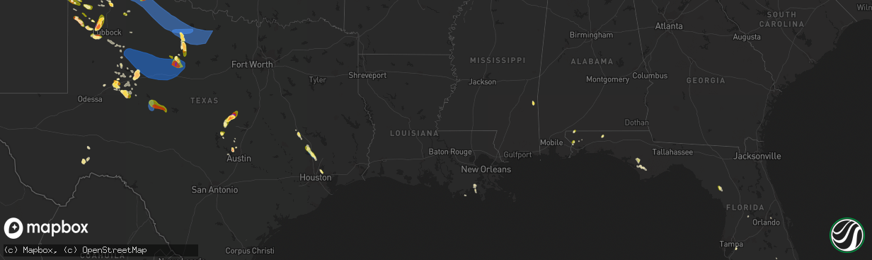 Hail map in Louisiana on May 23, 2023